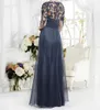 Vintage Navy Blue Mother Of The Bride Groom Dress 3/4 Sleeves Appliques Lace A-line V-Neck Long Custom Made Winter Evening Party Prom Gowns