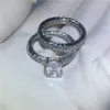 Choucong Vintage Biżuteria Księżniczka Cut 3ct Diamonique Diamond Pierścionek Białe Złoto Wypełnione Zaręczyny Band Pierścienie Zestaw Dla Kobiet