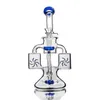 유리 봉 Hookahs 솔리드 블루 그린 퍼플 Dab Rig Recycler Oil Rig 14mm 조인트 내부 흡연 풍차 용 물 파이프