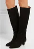 New Fall Tide Black Suede Women Knä High Boots Cowboy Pekad Toe Fashion Lady Boots Party Party Skor Kvinna Botas Mujer