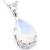 10Pcs Luckyshine Classic Sparking Fire Teardrop Shaped White Opal Gemstone 925 Silver Pendants Necklaces for Holiday Wedding Party 10*14mm