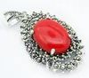 Fashion Red Carved Lacquer Marcasite 925 Sterling Silver floeer Ring(#7-10) Earrings & Pandent jewelry sets