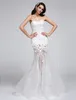 Красивая возлюбленная длина длиной на пола кружева свадебное платье с кружевом цветок свадебное платье кружева русалка прозрачный платье