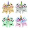 7 Inch 12 Colors Children Unicorn Bronzing Flip Sequins Dovetail Bow Hair Bands7937901