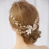 Nakrycia głowy 2019 Boho Rhinestone Bridal Golden Hair Vine Coman Flower Liść Wedding Headpiece Hair Akcesoria Kobiety ręcznie robiona biżuteria