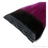 Hot Selling Wholesale 1b / Violett Straight One Piece Clip In Human Hair Extensions 5Clips med spets Remy Human Hair