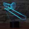 3D Trombone Forma NightLight Cor Mudar USB Abajur Visual LED sono Iluminação Luminaria Musical Instruments luminária