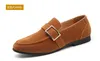 Lüks Tasarımcı Gelinlik Parti Ayakkabıları Süet Toka Deri Loafers Moda Slip-On Moccasin Boat Nedensel Loafers 38-46