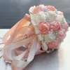 Coral Pink Ivory Champagne Satin Rose Festival Buquets de Stitch Flores de Buquê de Bouquet de Casamento Personalizado Cor Opção W224A-6