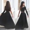 Frete Grátis 2018 Preto de Um Ombro Manga Longa Crianças Vestidos de Baile A Linha de Duas Peças Frisado Flor Meninas Vestidos