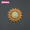 Gold Tone Sunflower Flat Back Flower Brooches for Women Rhinestone Crystal Pin Brooch for Wedding Bouquet