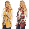 Women Lapel Plaid Cardigan Pocket Vest Coat Irregular Check Sleeveless Jacket Open Front Blouse Outwear Waistcoat 8 Colors AAA116