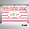 Pink and White Striped Happy Birthday Backdrop Printed Flowers Newborn Baby Shower Props Little Princess Royal Party Backgrounds