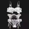 Plus size women sexy bra set intimates embroidery half cup lingerie thin temptation black white bra and panty with Garters Sets