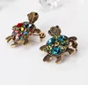 Women's Vintage Rhinestones Small Turtle Brooch Bronze Colorful Crystal Pin Interesting Fashion Jewelry for Suit Coat Jacket