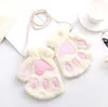 Fluffy Bear paw gloves mittens Cat Plush Paw/Claw Glove Novelty Halloween soft girl half finger gloves mittens 2pcs/pair