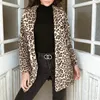 Abrigo de lana esponjosa con estampado de leopardo para mujer de invierno 2018, cárdigan grueso y cálido con cuello vuelto, abrigos de piel sintética, chaquetas, prendas de vestir