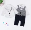 Gentleman bébé garçons vêtements ensemble rayure bébé barboteuses blanc manteau 2 pièces bébé garçon vêtements fête mariage formel smoking costumes