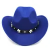 Nieuwe Mode Mannen Vrouwen Wol Blend Western Cowboy Cap Kerk Hoed Brede Rand Sombrero Godfather Cap Jazz Hoed Lederen band met Bloem