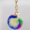 Pom-pom eenhoorn sleutelhanger clip kunstmatige bont ball sleutelring handtas mode sieraden voor vrouwen