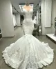 2020 Glamorous arabo Mermaid Abiti da sposa senza spalline con cinghie francese pizzo Abiti da sposa lungo Vestido de Novia personalizzato