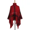 Explosiv tröja lång sektion hög krage fransad kappa sjal lös tröja röd grå svart stöd blandat sats