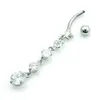 Stainless Steel Zircon Long Dangle Round Rhinestone Navel Belly Ring Button Bar Barbell Rings Piercing Reverse Jewelry