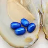 Huîtres perlières d'eau douce naturelles 6-8mm4 #9 perles bleues de même couleur dans des huîtres triangulaires sous emballage sous vide