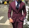 Fashion Design Men 3 Piece Suit Wedding Tuxedos Best Groom Tuxedos Notched Lapel One Button Burgundy Men Blazer(Jacket+Pants+Tie+Vest)NO;277