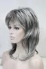 free shipping charming beautiful new Hot sell NEW women's wig medium length grey layered shoulder long synthetic wigs