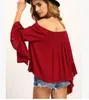 Fashion Women Off Shoulder loose RED lace T-Shirt female Casual Tops new spring summer lady slash neck lace ruffle blusas Shirt