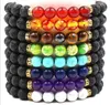 Bracciali con perline di roccia lavica Colorati Chakra Energy Yoga Perline Pietre naturali 7 Colori Gioielli con ciondoli in pietra