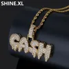 Iced Out Gold Silver GANG Letter Pendant Necklace Hip Hop Jewelry with 24 Inch Rope Chain