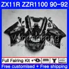 Bodys for Kawasaki ZZR1100 ZX 11R ZX-11R 1990 1991 1992 205HM.AA ZZR 1100 ZX11 R ZX-11 R ZZR-1100 ZX11R 90 91 92 Cinza Black Feeding