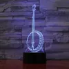 3D LED Creative Banjo Night Light Touch Table Desk Optical Illusion Lamps 7 Color Changing Lights Home Decoration Xmas Birthday Gi206D