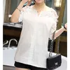 Wholesale- Camisas Femininas 2017 White Shirt Women Tops Hollow Out Flowers Cotton Lace Blouse moda mujer Korean Fashion Vetement Femme 5XL