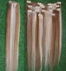 Couleur 8/613 Clip droit de cheveux vierges brésiliens dans les extensions de cheveux humains 7pcs double trame forte 100g clip épais vierge dans l'extension de cheveux