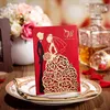 Personalized Wedding Invitations Cards With Hollow Lace Gold Dress Bridal and Groom Laser Cut Party Cards