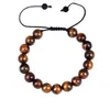 Mäns Mode Naturlig Tiger Eye Pärlor Matte Onyx Stone Woven Armband Bangles Healing Balance Bön Kvinnor Män Smycken Partihandel