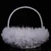 Panier de fleurs en plumes d'autruche blanches pour filles, panier de fleurs rond élégant en soie, faveurs de mariage, accessoire de mariage 258W