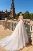 Uma linha de design de cristal lace lace pescoço tule tule sweep traslless wedding vestidos de noiva vestidos formais personalizados