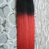 T1B/Ombre rosse Estensione dei capelli umani Nastro Estensioni dei capelli Trama della pelle (PU) Human Remy Brasiliano Diritto 100g 40 pezzi 14"16" 18" 20" 22"24"26"