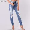 Novo 2018 Verão occident Ultra Stretch Buraco Rasgado Calça Jeans de cintura alta Feminino Denim Calças Lápis Calças Para As Mulheres Skinny Jeans
