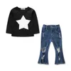 Children girls cowboy outfits star Top+Denim Flare pants 2pcs/set Spring Autumn baby Clothing Sets C5512