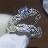 Set di anelli Sparkling Lovers Cross Anello in oro bianco con fedi nuziali per fidanzamento per donna uomo Bijoux in cristallo di zircone 5A