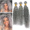 Silver Grey Brazilian Human Hair Weaves Extensions Deep Wave Wavy Grey Colored Virgin Human Hair Bundles Deals Double Wefted 10-30"