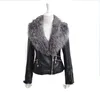 Faroonee PU Leather Jacket with Faux Fur Collar Women Autumn Coat Female Slim Short Outerwear Overcoat Plus Size 3X Q1660