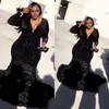 Plus Size Black Lace Formal Evening Dresses Sexy Deep V Neck Long Sleeve Mermaid Prom Gowns D Floral Appliqued Party Dress ress