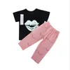 Dziewczyna Zestawy Odzież Baby Summer Shirt Lips Dziewczyny Odzież Zestaw Dzieci Dziewczyny Stroje Lato T Shirt + Rzęs Różowe Spodnie Moda Baby Odzież