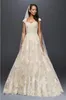 Oleg Cassini Vintage Cap Sleeve Wedding Gown Modest Lace Applique Detail Plus Size Bridal Gowns Sweep Train Wedding Dresses